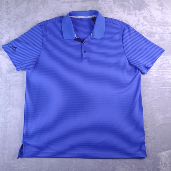 Adidas Royal Blue Striped 3 Button Up Polo Short Sleeve Shirt Men's Size XLarge - Picture 1 of 12